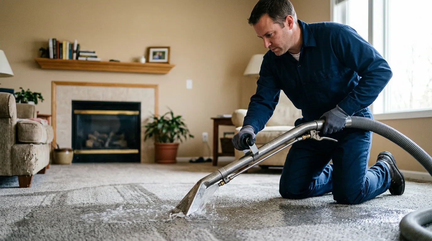 Water damage restoration technician working near Bainbridge Island, WA